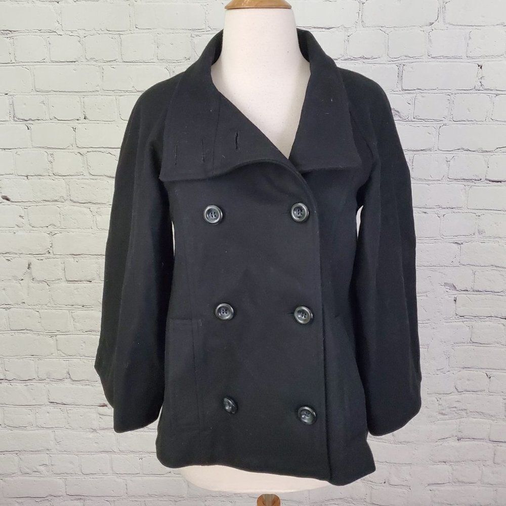 Womens Black Double-Breasted Peacoat Jacket